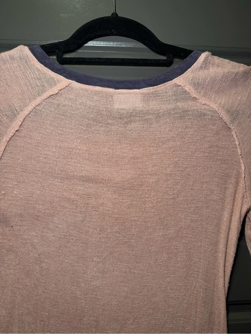 Long-Sleeve Tee in Blush Pink with Contrast Neck